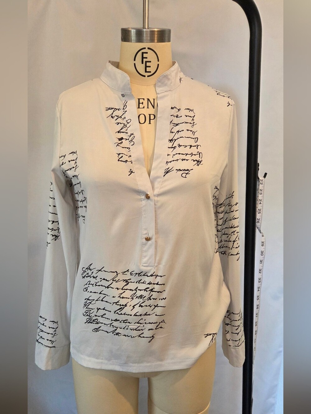 CBR Cream Script-Print Button Placket Blouse
